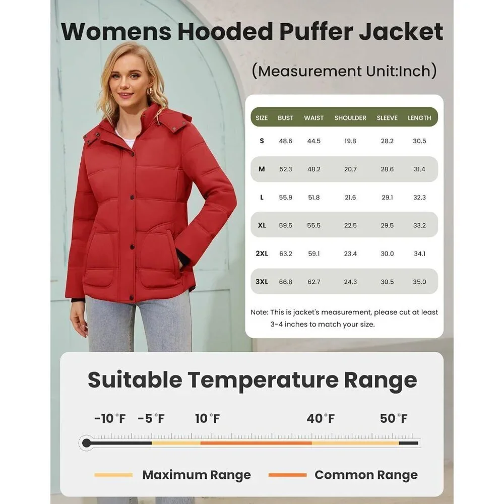 Women's Winter Coats Lightweight Warm Thicken Puffer Jacket Waterproof Quilted W